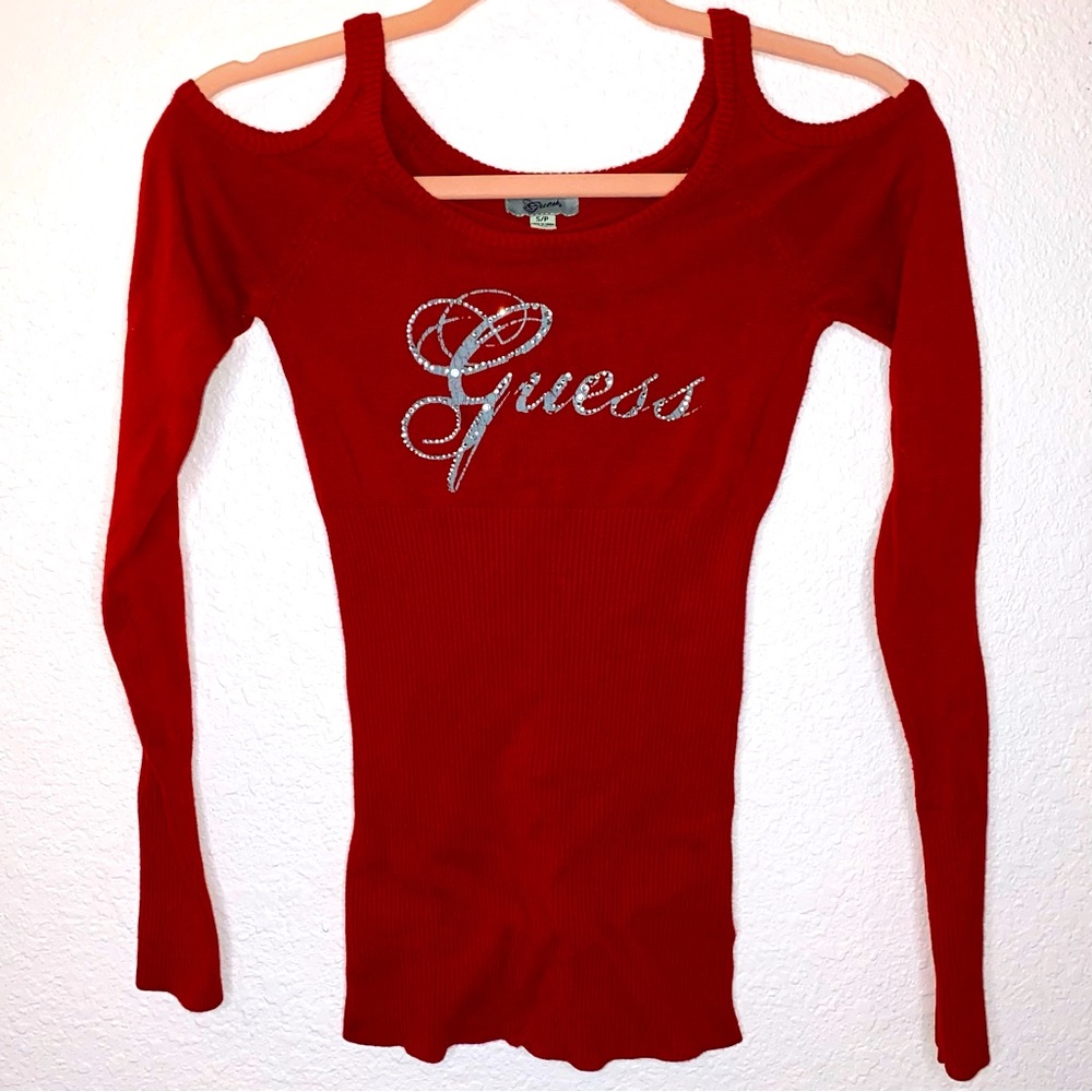 Red Guess Long Sleeve Cut Out Sweater size s/p
